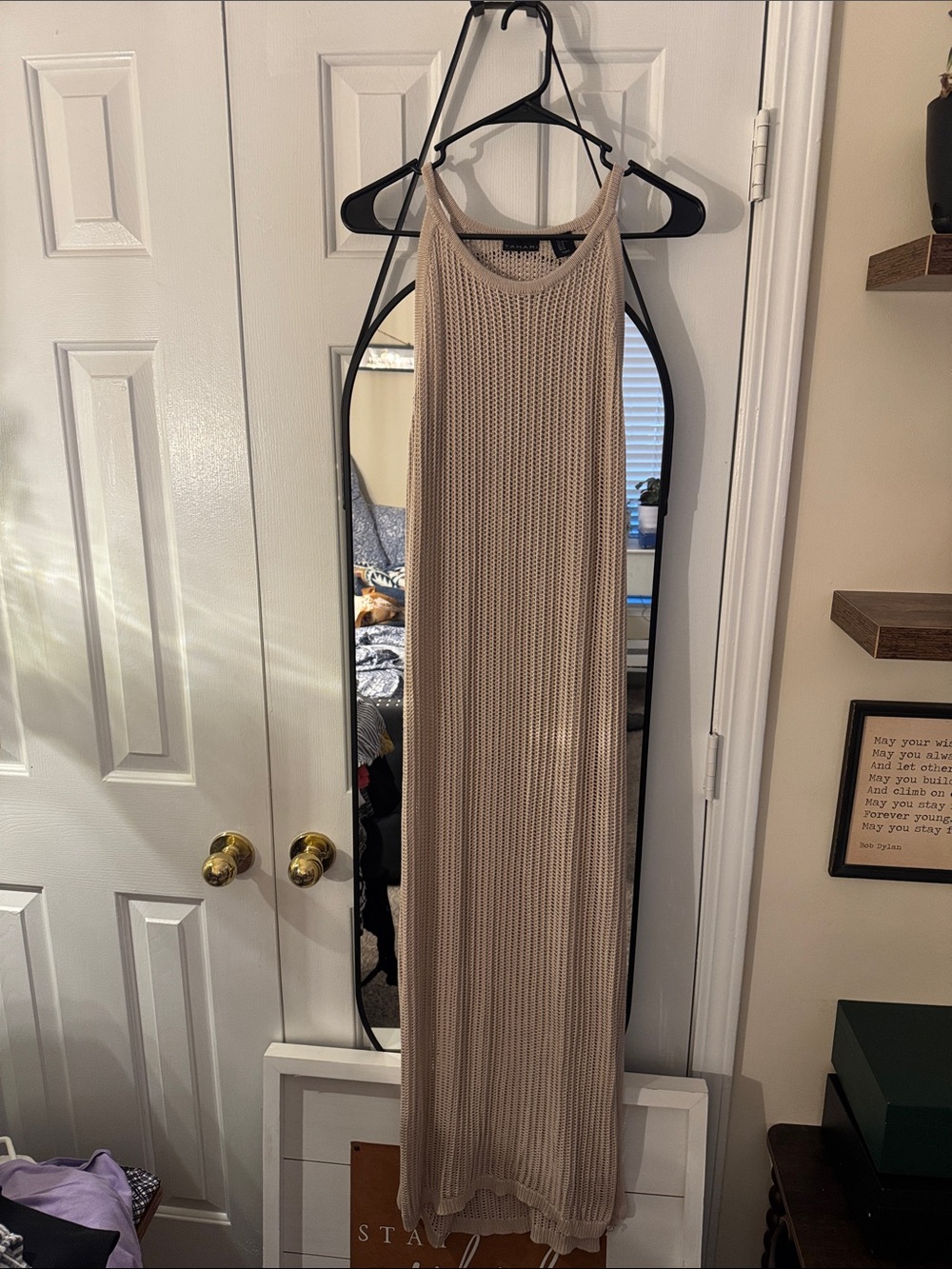 Tahari Beige Open-Knit Sleeveless Maxi Dress - Picture 1 of 3